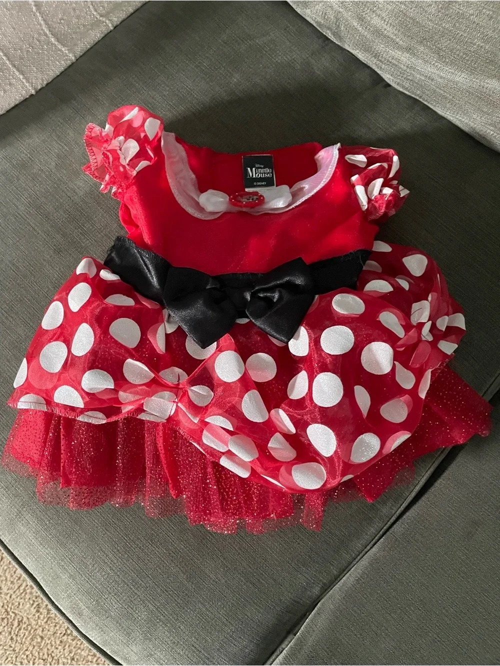 Disney Red and White Polka Dot Minnie Mouse Dress with Black Bow - Picture 1 of 3